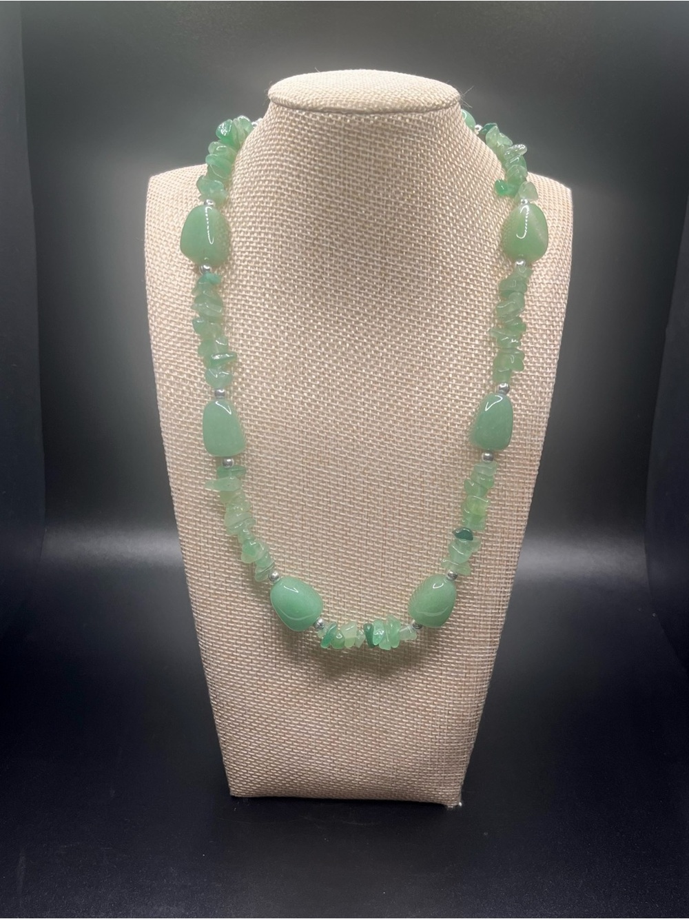 Vintage Green Aventurine Chip & Nugget Stone Necklace Adjustable 18” Boho